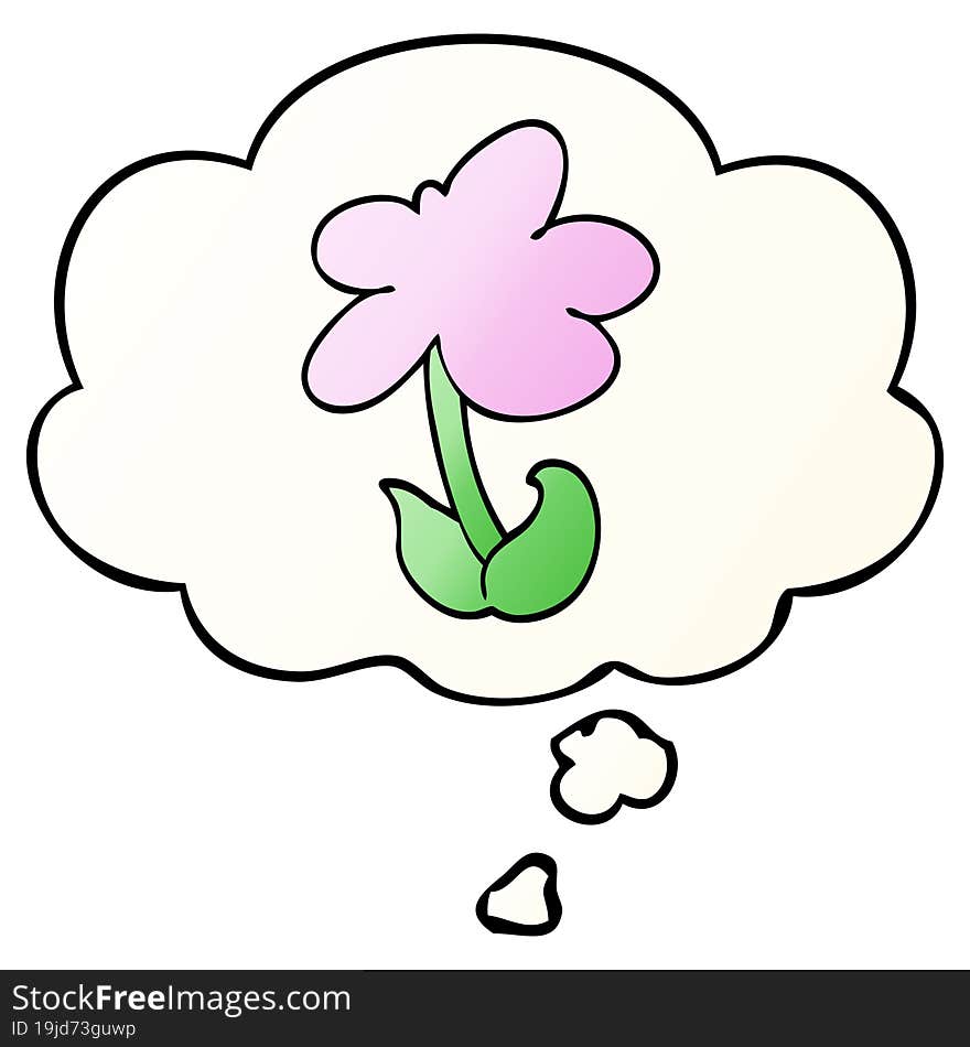 cute cartoon flower with thought bubble in smooth gradient style