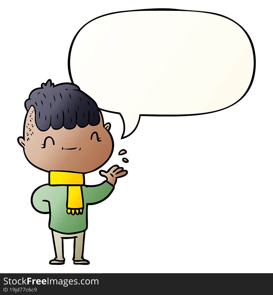 cartoon friendly boy with speech bubble in smooth gradient style