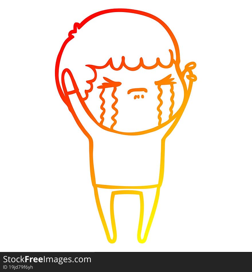 warm gradient line drawing of a cartoon man crying