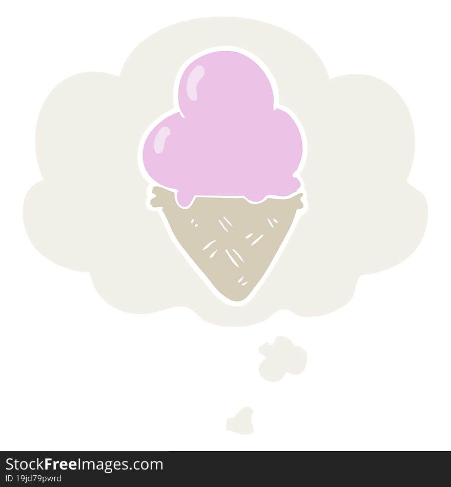 cartoon ice cream and thought bubble in retro style