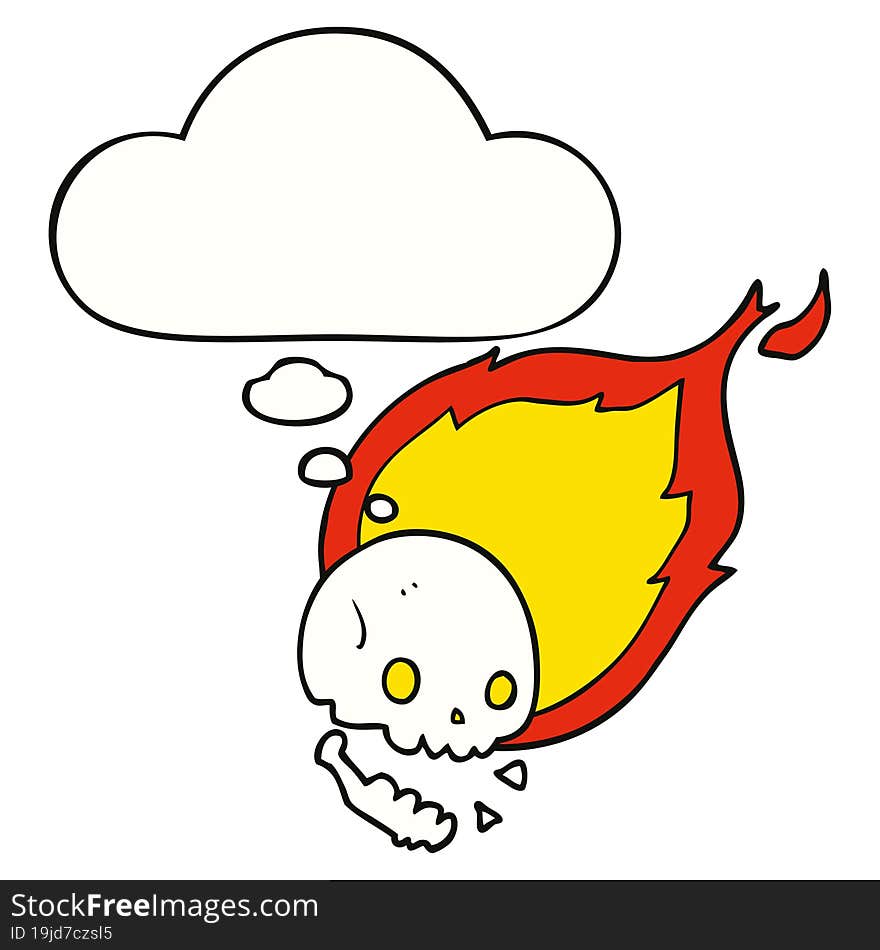 Spooky Cartoon Flaming Skull And Thought Bubble