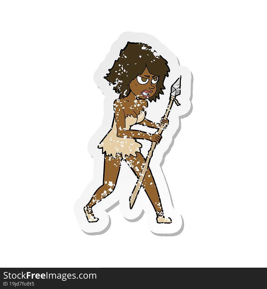 retro distressed sticker of a cartoon cave girl