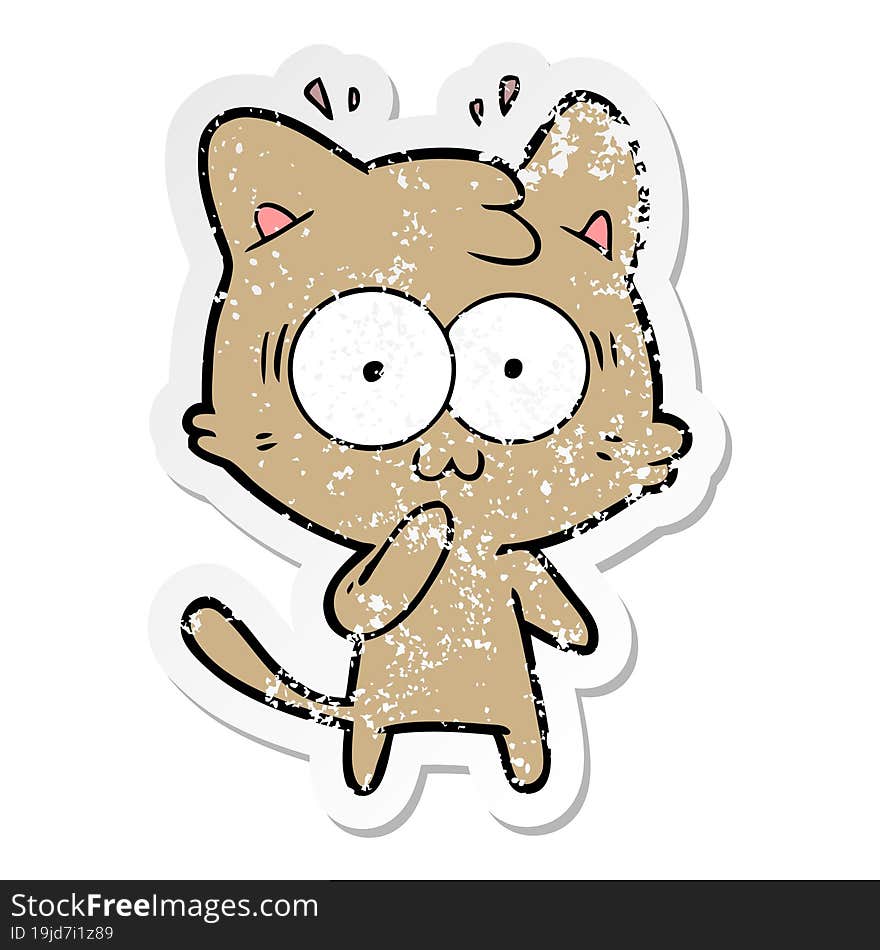 distressed sticker of a cartoon surprised cat