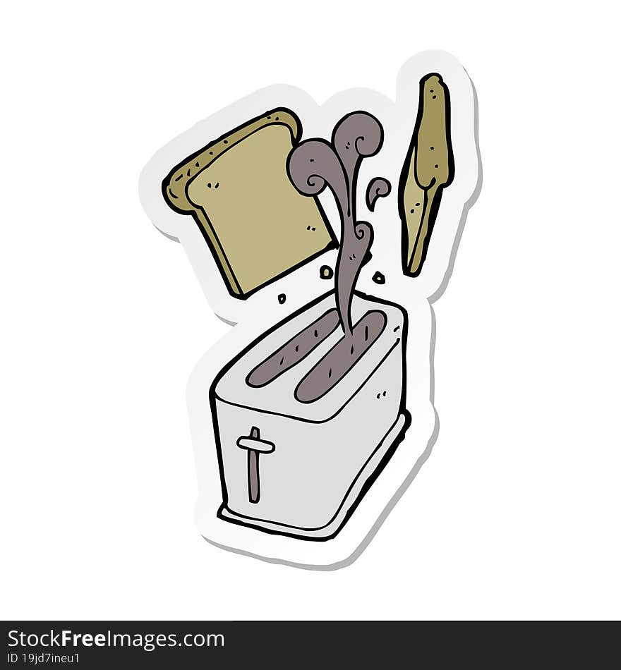 sticker of a cartoon toaster spitting out bread