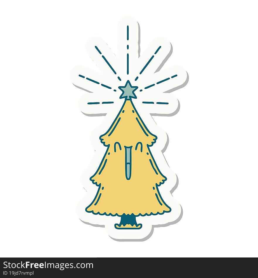 Sticker Of Tattoo Style Christmas Tree With Star