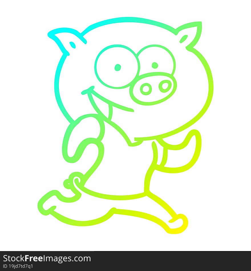 cold gradient line drawing cheerful pig exercising cartoon