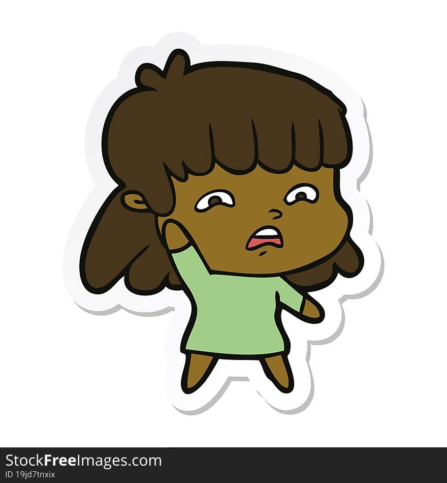 sticker of a cartoon worried woman