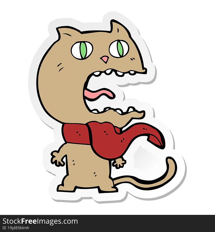 Sticker Of A Cartoon Frightened Cat