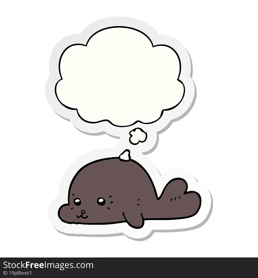 cartoon baby seal and thought bubble as a printed sticker