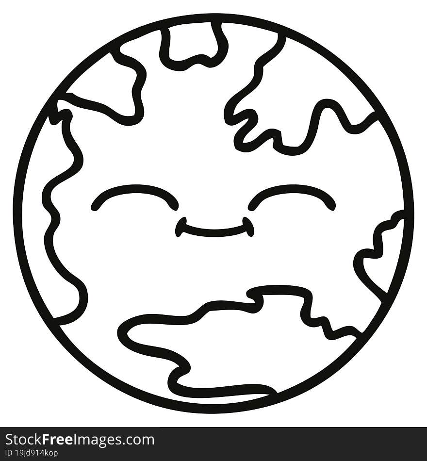 line drawing cartoon planet earth