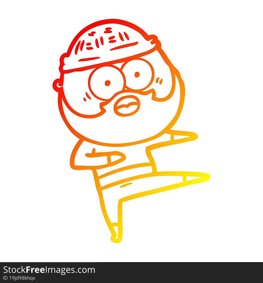 Warm Gradient Line Drawing Cartoon Surprised Bearded Man Dancing