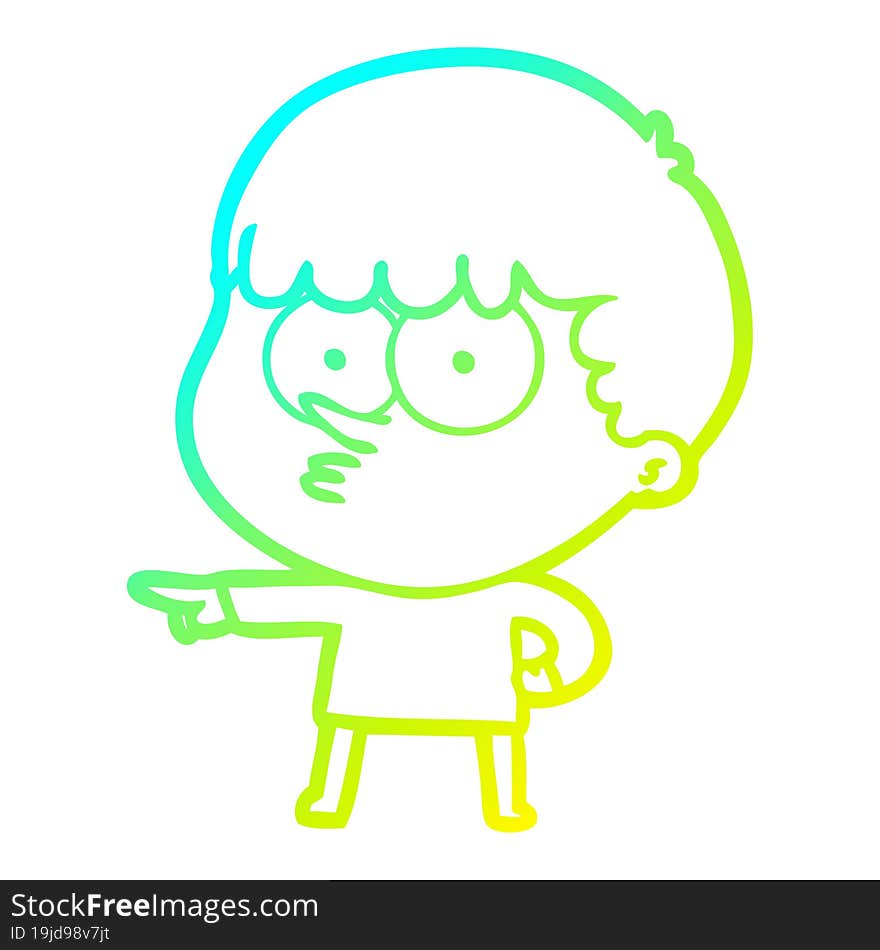 cold gradient line drawing of a cartoon pointing boy