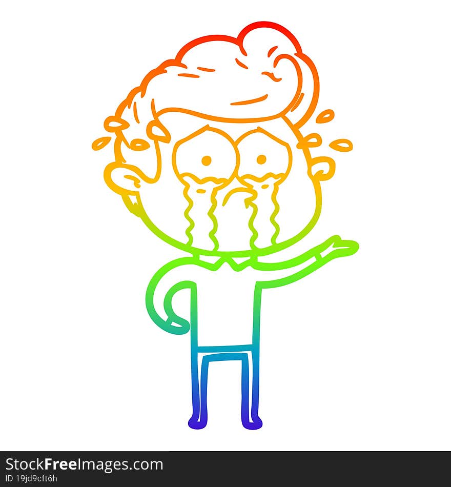 rainbow gradient line drawing of a cartoon crying man