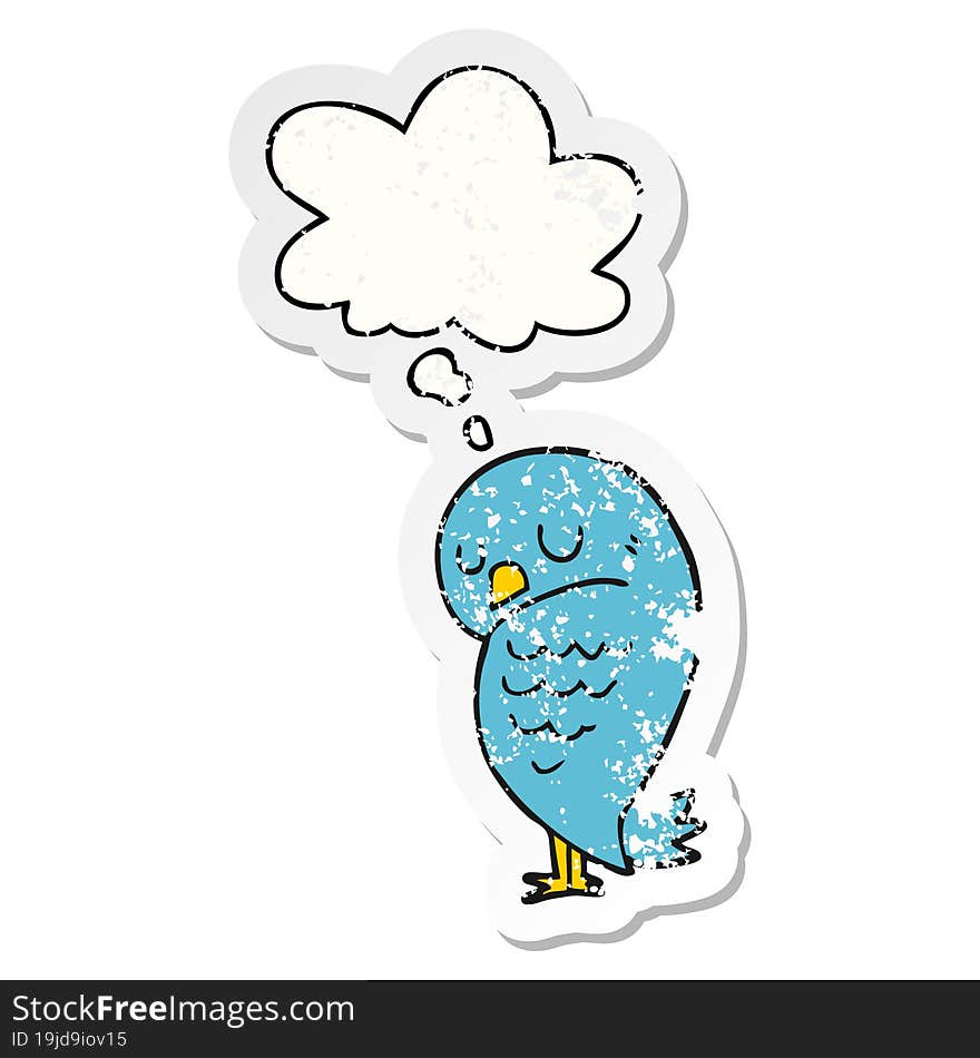 cartoon bird with thought bubble as a distressed worn sticker