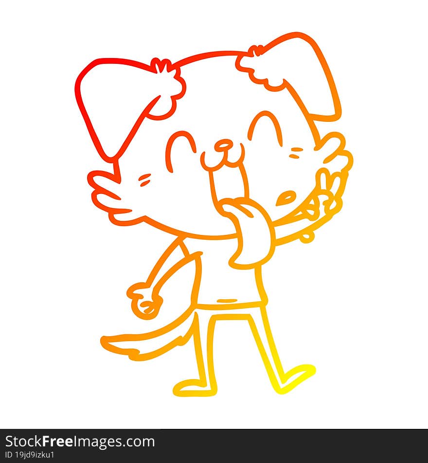 warm gradient line drawing of a cartoon panting dog