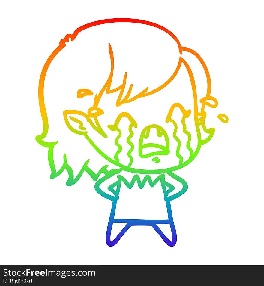 rainbow gradient line drawing cartoon crying vampire girl