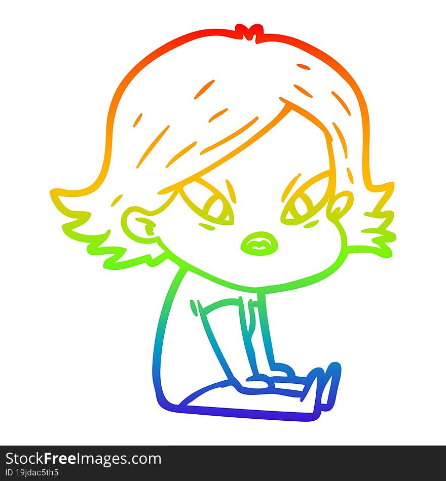 rainbow gradient line drawing cartoon stressed woman