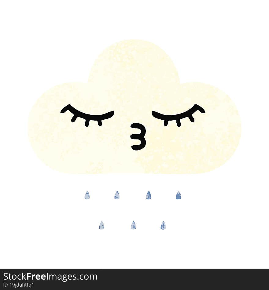 Retro Illustration Style Cartoon Rain Cloud