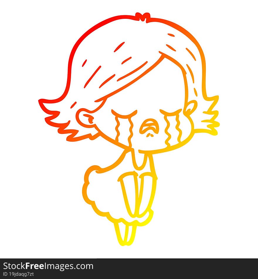 warm gradient line drawing of a cartoon girl crying