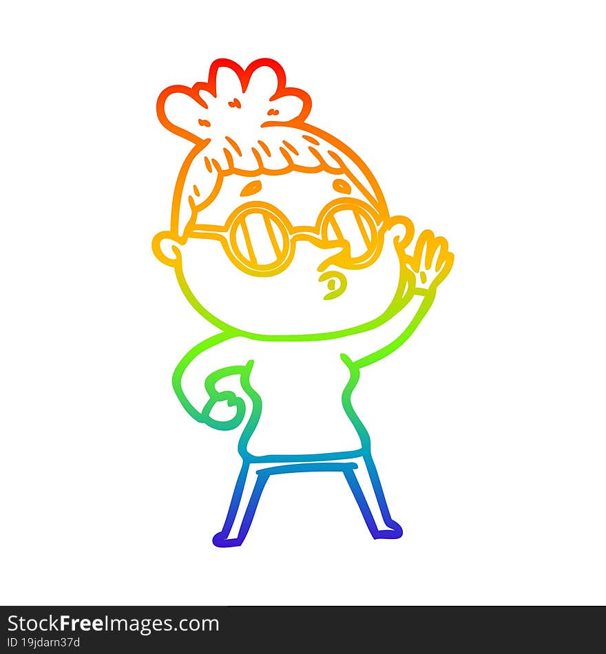 rainbow gradient line drawing cartoon woman wearing glasses