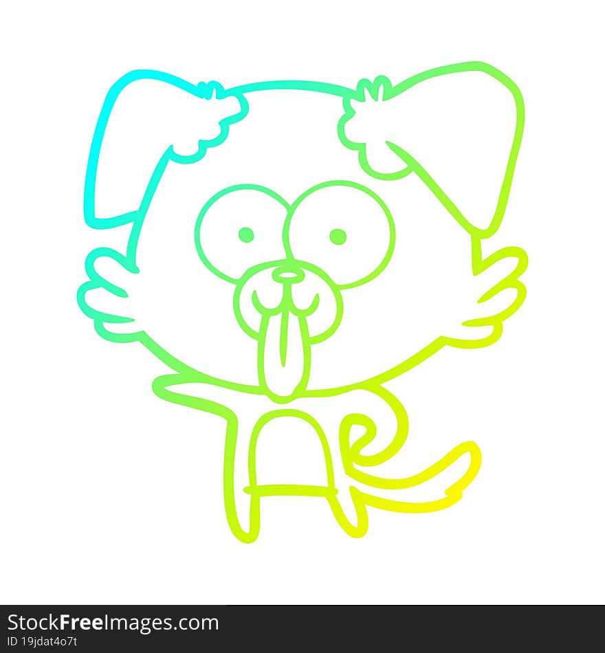 cold gradient line drawing of a cartoon dog with tongue sticking out