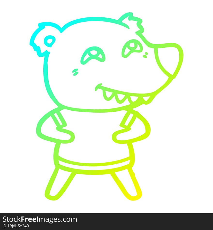 Cold Gradient Line Drawing Cartoon Bear Showing Teeth