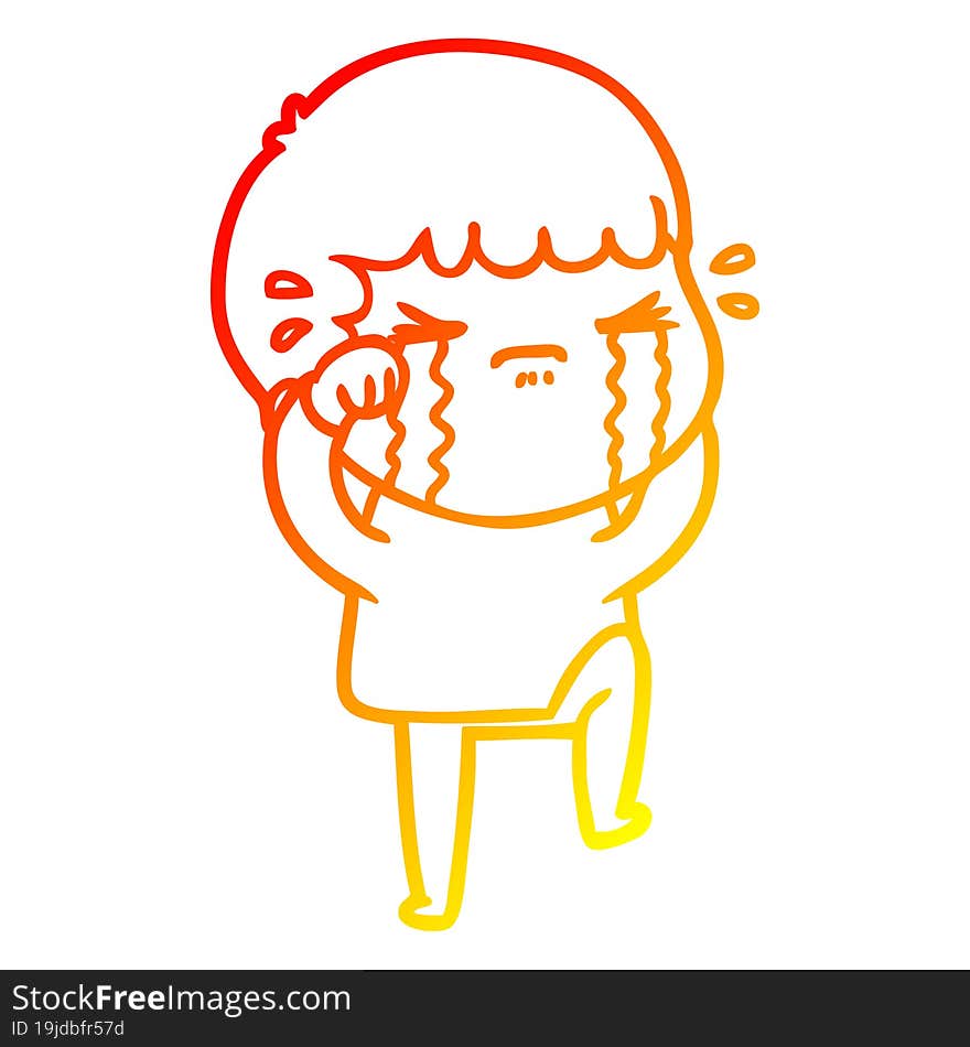 warm gradient line drawing of a cartoon man crying