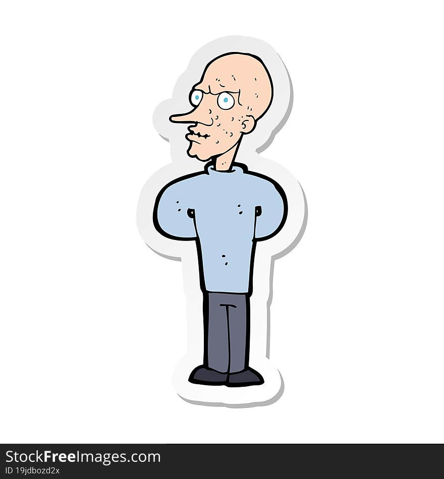 Sticker Of A Cartoon Evil Bald Man