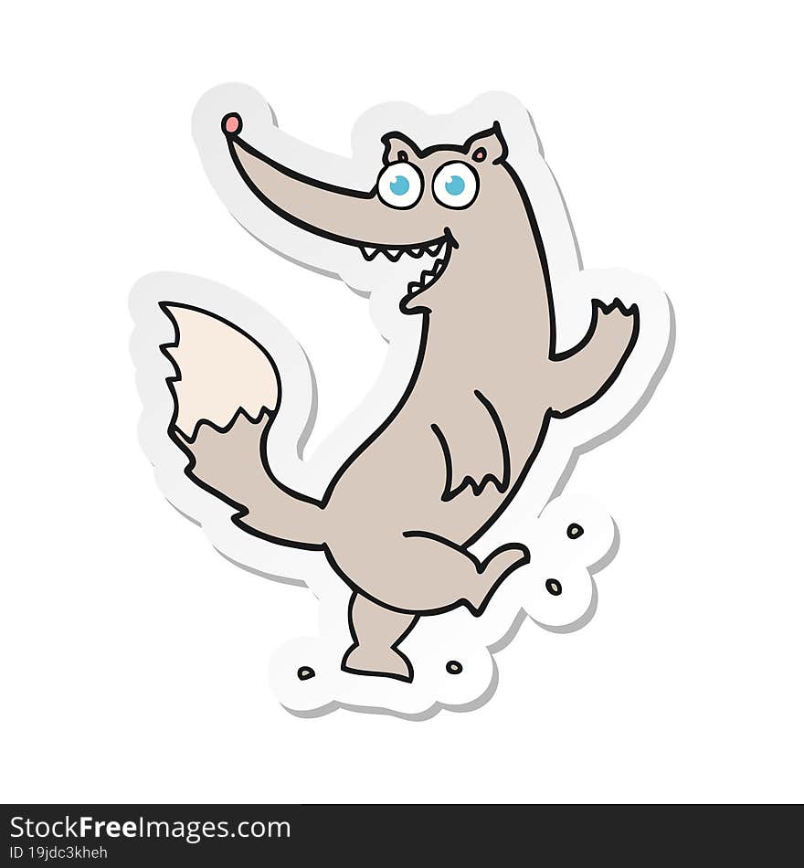 Sticker Of A Cartoon Happy Wolf Dancing