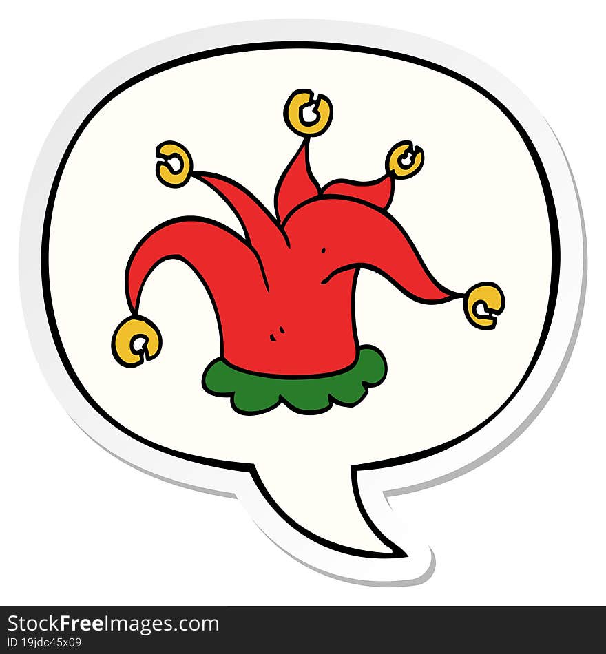 cartoon jester hat and speech bubble sticker