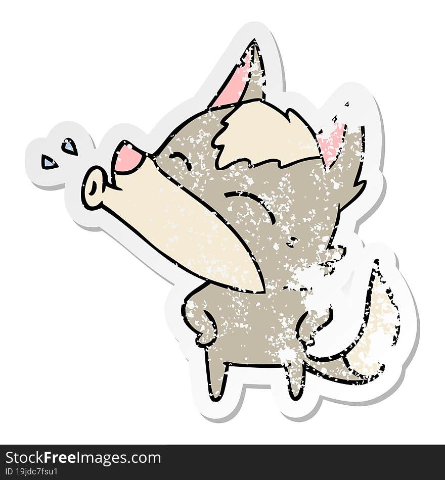 Distressed Sticker Of A Howling Wolf Cartoon