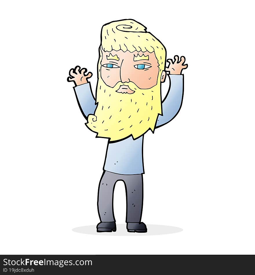 cartoon bearded man waving arms