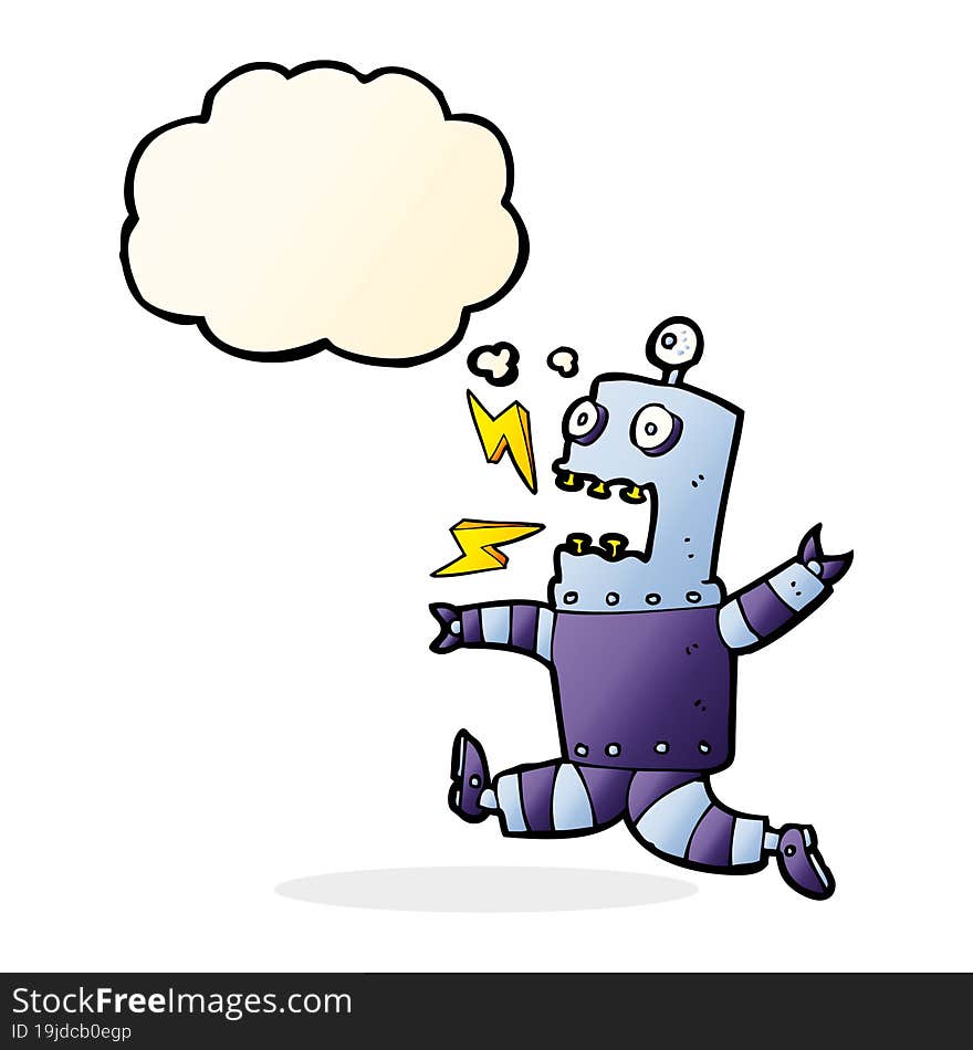 cartoon terrified robot with thought bubble