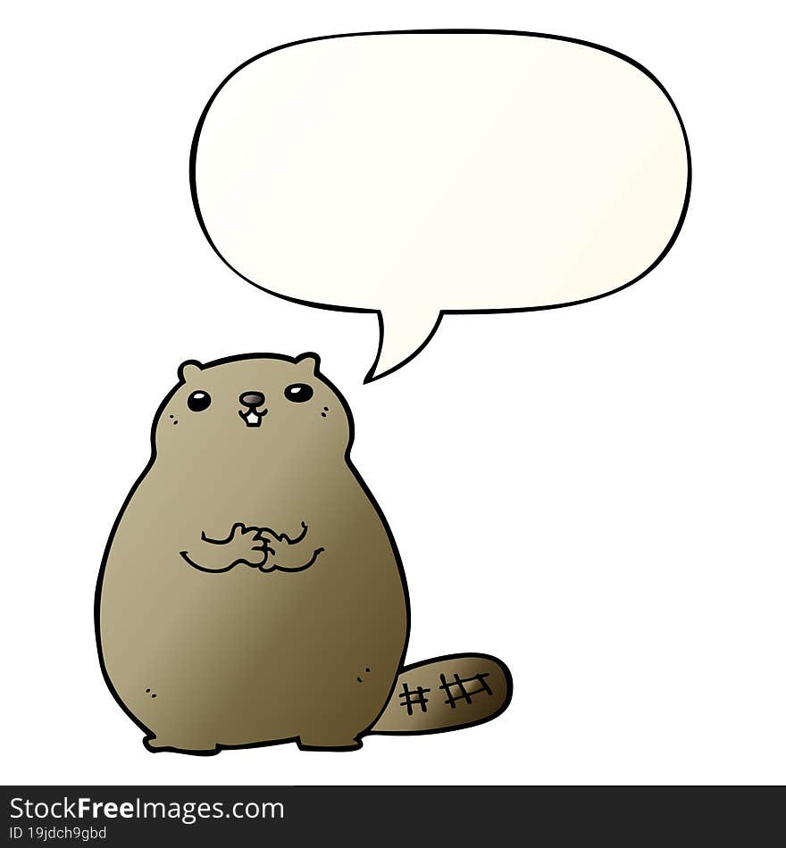 Cartoon Beaver And Speech Bubble In Smooth Gradient Style