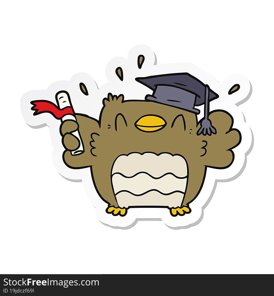 sticker of a cartoon owl graduate