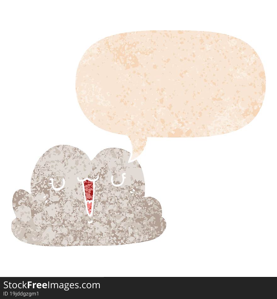 cute cartoon cloud and speech bubble in retro textured style