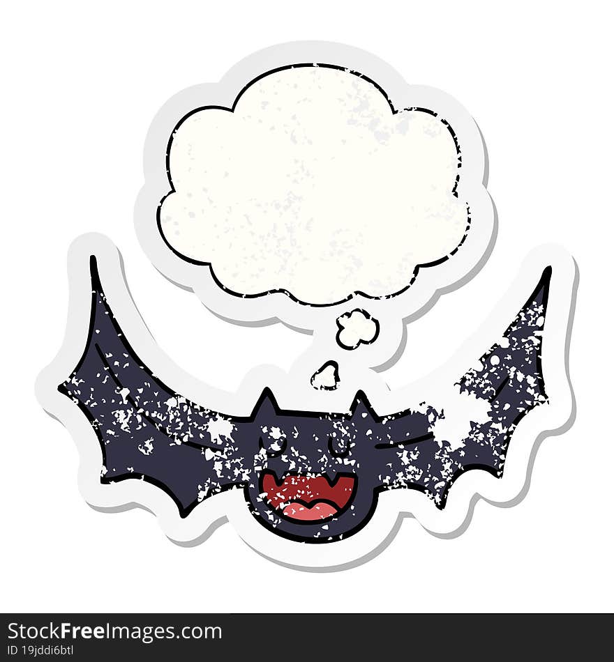 cartoon bat and thought bubble as a distressed worn sticker