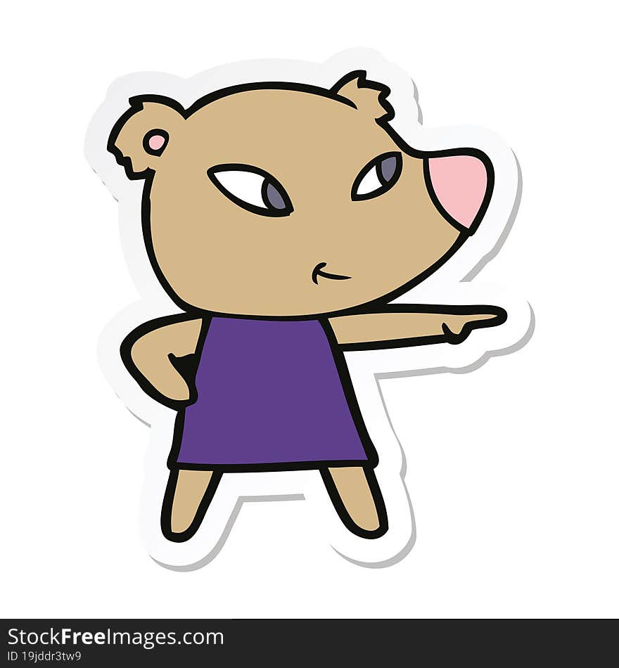 Sticker Of A Cute Cartoon Bear In Dress