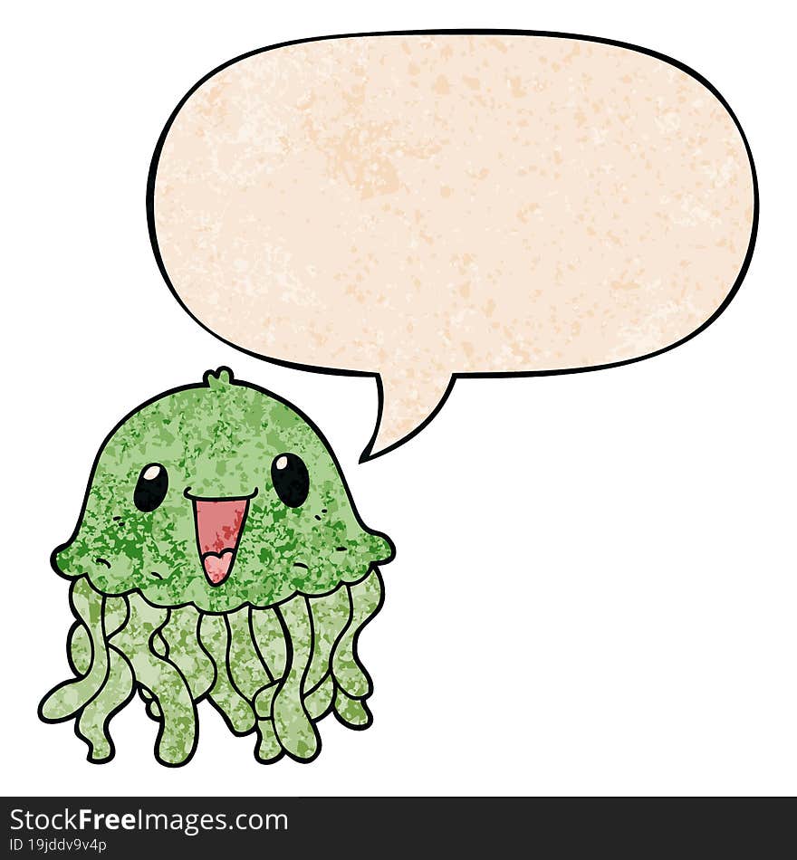 cartoon jellyfish and speech bubble in retro texture style