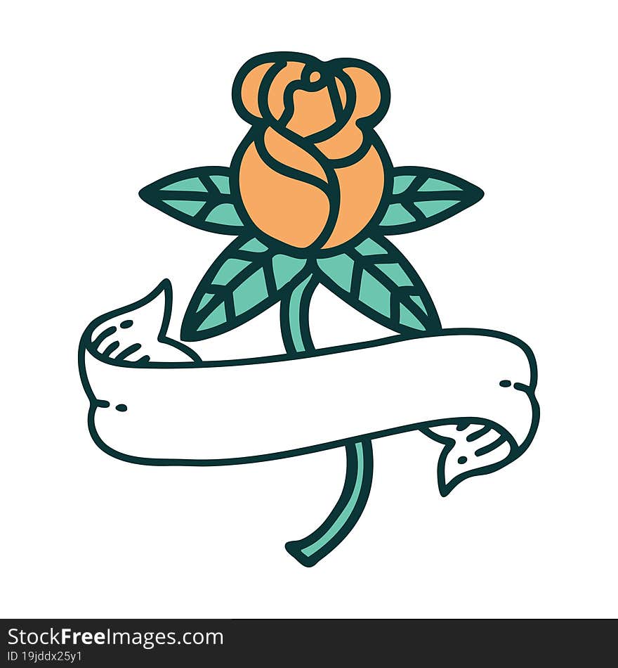 iconic tattoo style image of a rose and banner. iconic tattoo style image of a rose and banner