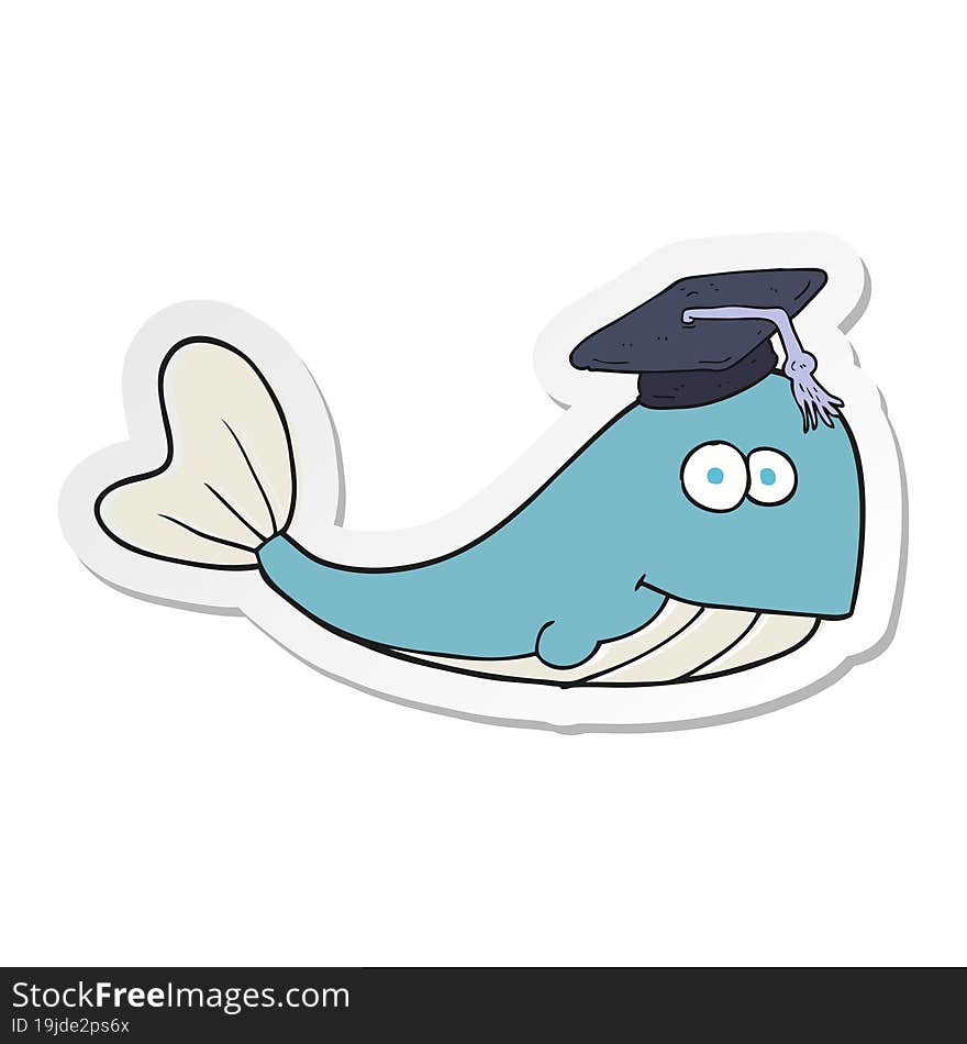 sticker of a cartoon whale graduate