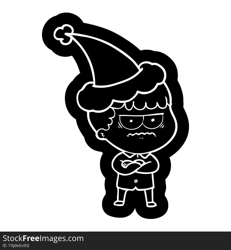 cartoon icon of an annoyed man wearing santa hat