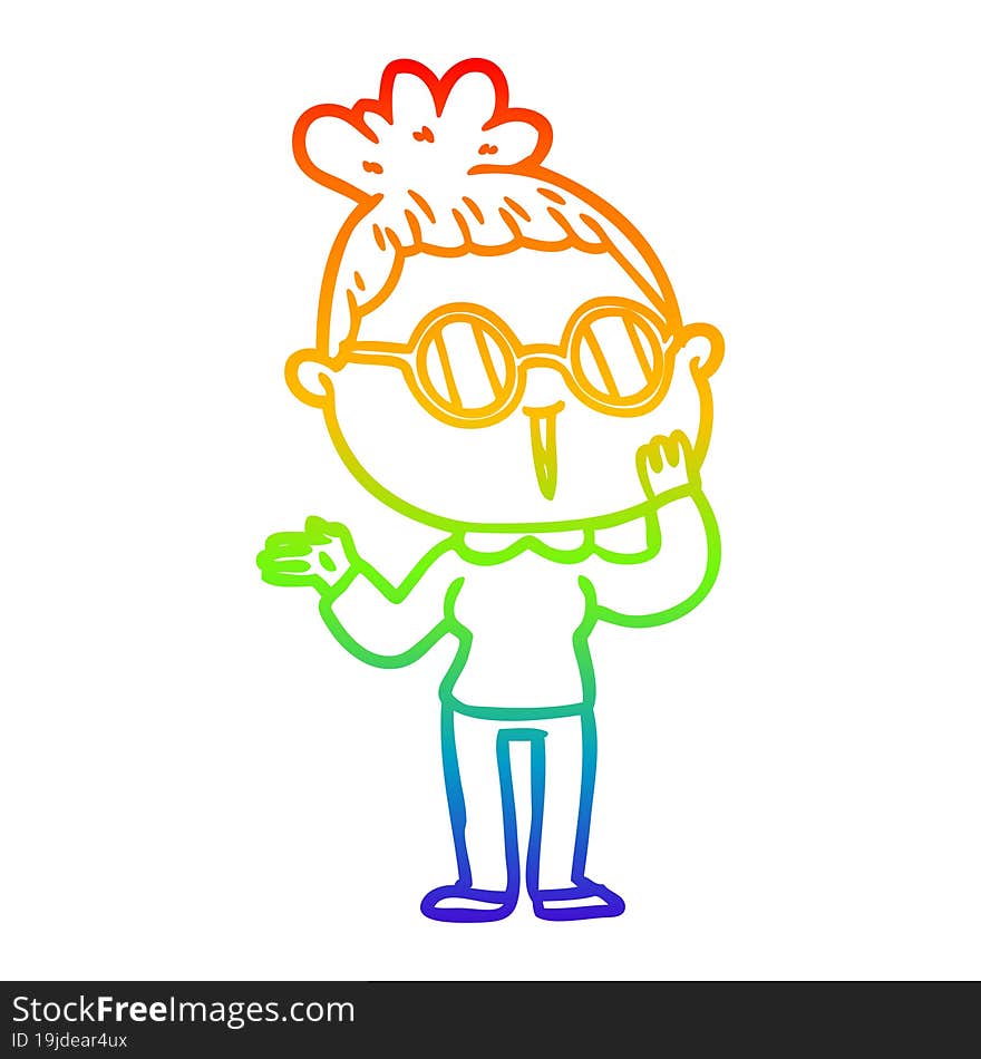 Rainbow Gradient Line Drawing Cartoon Surprised Woman Wearing Spectacles