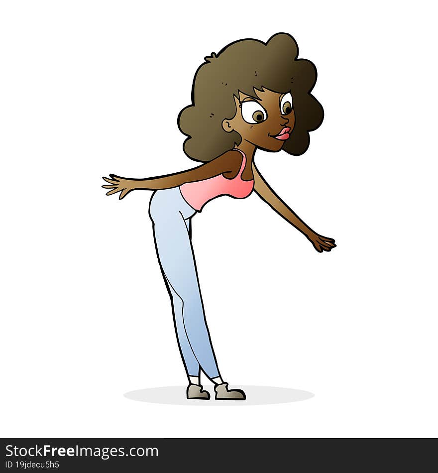 cartoon woman reaching to pick something up