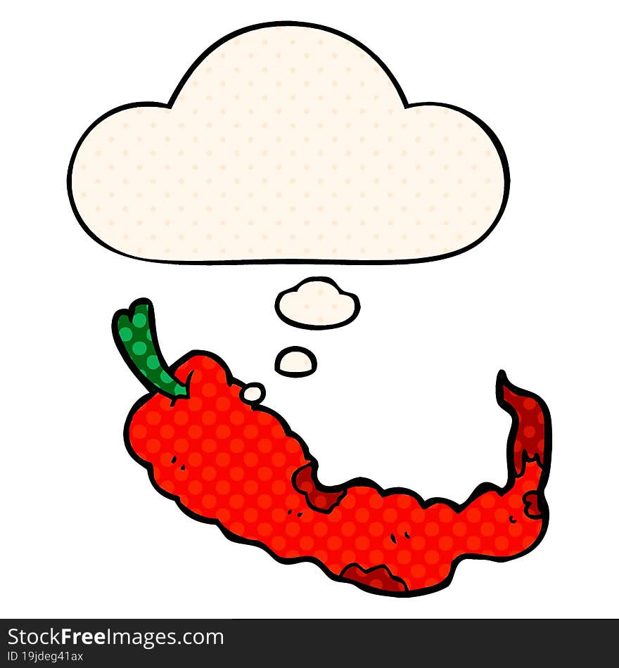 Cartoon Chili Pepper And Thought Bubble In Comic Book Style