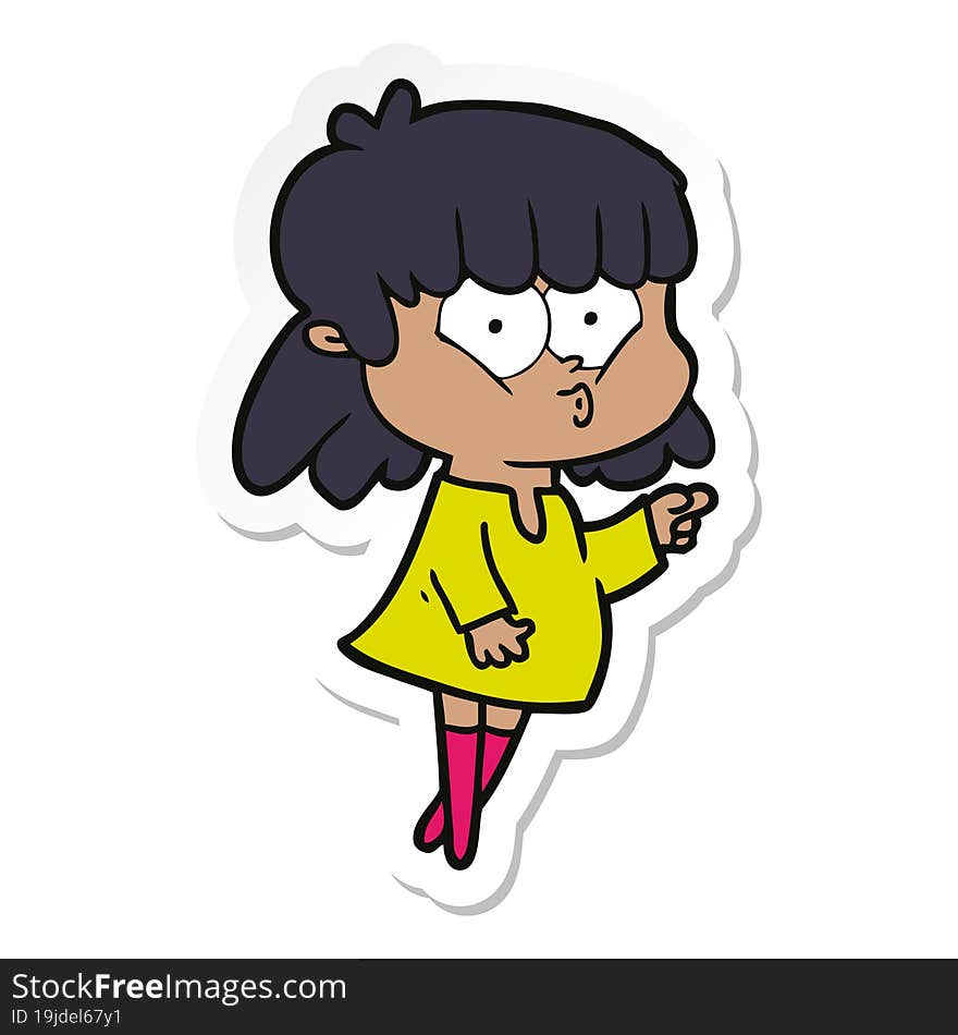 sticker of a cartoon whistling girl