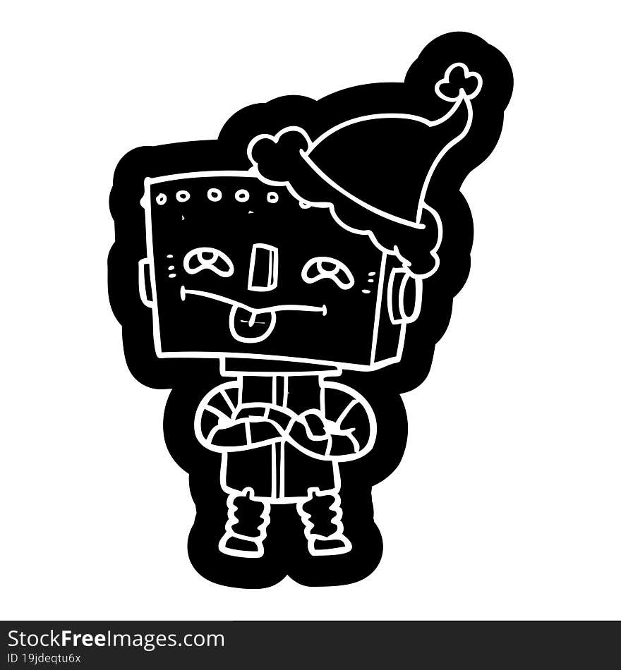 cartoon icon of a robot wearing santa hat