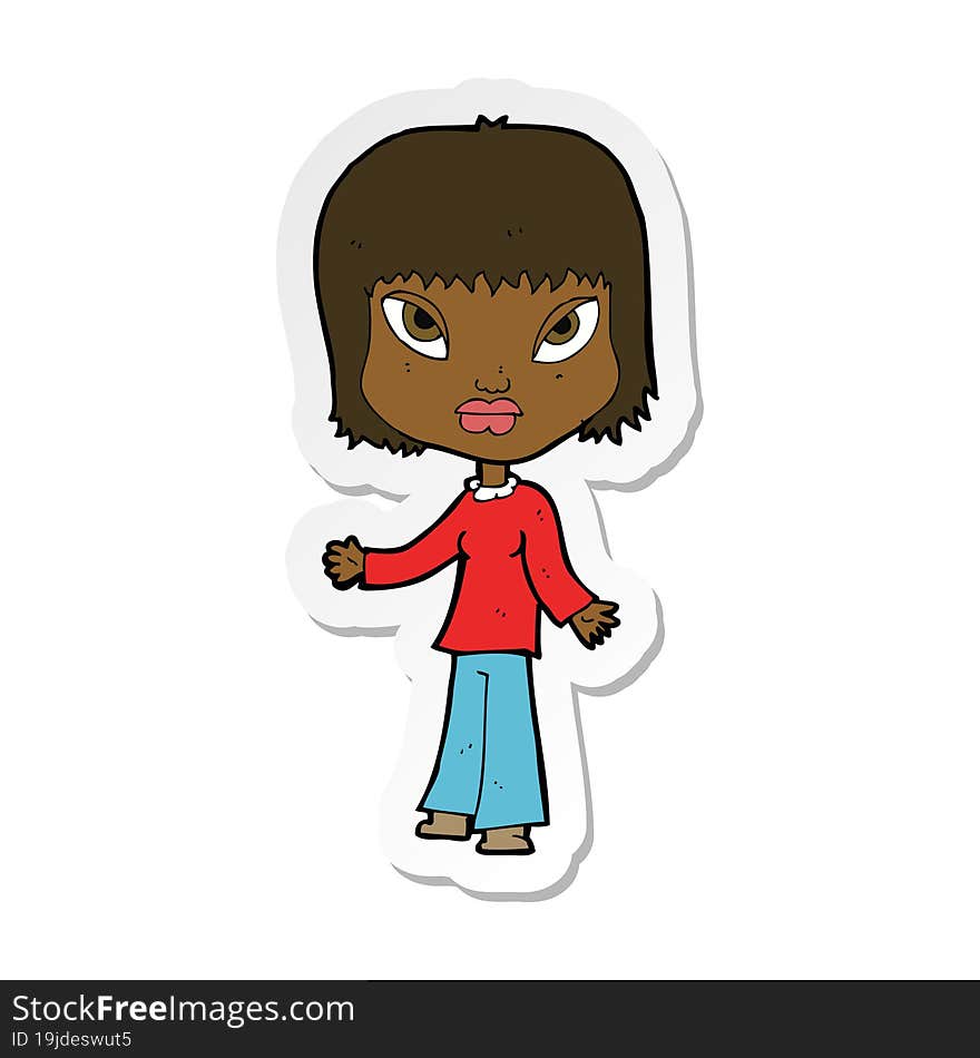 sticker of a cartoon woman with open arms