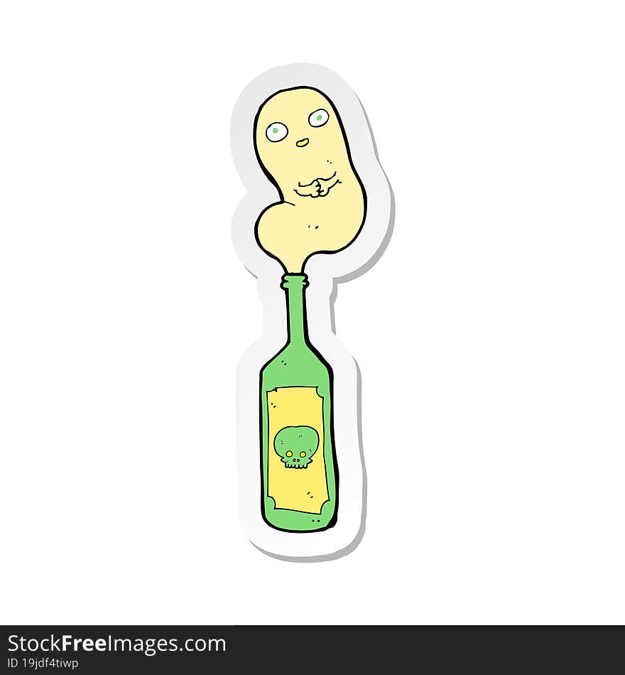 Sticker Of A Cartoon Ghost In Bottle