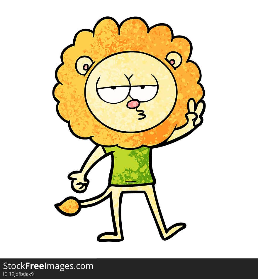 cartoon bored lion waving. cartoon bored lion waving